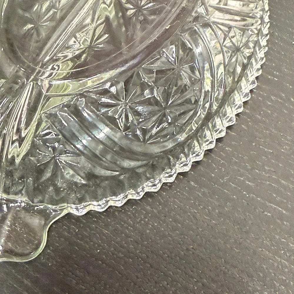 Elegant Anchor Hocking Clear Cut Glass Divided Serving Relish Dish